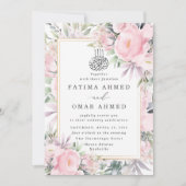 Blush Rozen Floral Islamitisch Moslim Bruiloft Kaart (Voorkant)