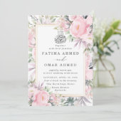 Blush Rozen Floral Islamitisch Moslim Bruiloft Kaart (Staand voorkant)