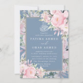 Blush Rozen Floral Islamitisch Moslim Bruiloft Kaart (Voorkant)