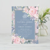 Blush Rozen Floral Islamitisch Moslim Bruiloft Kaart (Staand voorkant)