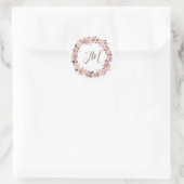 Blush Rozen Floral krans Monogram bruiloft Ronde Sticker (Tas)