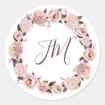 Blush Rozen Floral krans Monogram bruiloft