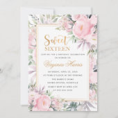 Blush Rozen Floral Sweet Sixteen 16 Verjaardag Kaart (Voorkant)