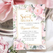 Blush Rozen Floral Sweet Sixteen 16 Verjaardag Kaart