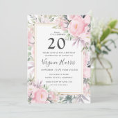 Blush Rozen Floral Twenty 20th Birthday Kaart (Staand voorkant)