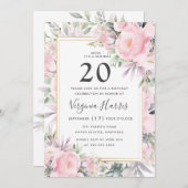 Blush Rozen Floral Twenty 20th Birthday Kaart (Voorkant / Achterkant)