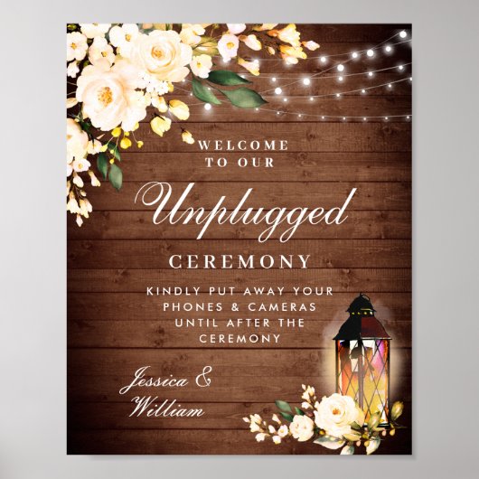 Blush Rozen Floral Unplugged Wedding Ceremony Poster (Voorkant)