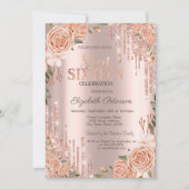 Blush Rozen Glitter Drips Roos Gold Sweet 16 Kaart (Voorkant)