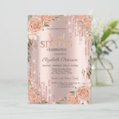 Blush Rozen Glitter Drips Roos Gold Sweet 16 Kaart (Staand voorkant)