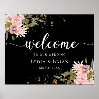 Blush Rozen & Gold op Black WeduwWelkomstbord Poster