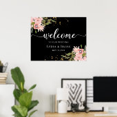 Blush Rozen & Gold op Black WeduwWelkomstbord Poster (Thuiskantoor)