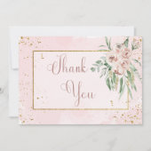 Blush Rozen & gouden accenten bruiloft Bedankkaart (Voorkant)
