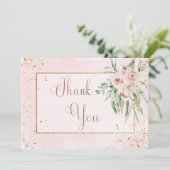 Blush Rozen & gouden accenten bruiloft Bedankkaart (Staand voorkant)