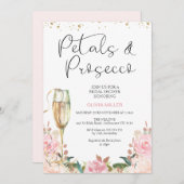 Blush Rozen gouden bloemblaadjes en Prosecco Vrijg Kaart (Voorkant / Achterkant)