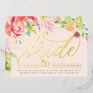 Blush Rozen & Gouden Diamanten Ring Bruiloftsfee Folie Uitnodiging