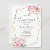 Blush Rozen Gouden Frame Quinceañera Kaart (Voorkant)