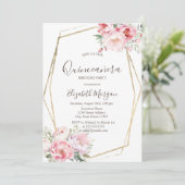 Blush Rozen Gouden Frame Quinceañera Kaart (Staand voorkant)