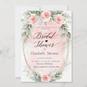 Blush Rozen Gouden Lijst Script Bruidsdouche Kaart (Voorkant)
