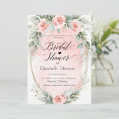 Blush Rozen Gouden Lijst Script Bruidsdouche Kaart (Staand voorkant)