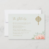 Blush Rozen Green Leaves Chinese bruiloft Kaart (Voorkant)