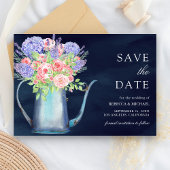 Blush Rozen Hydrangea Marine Blauw Huwelijk Save The Date