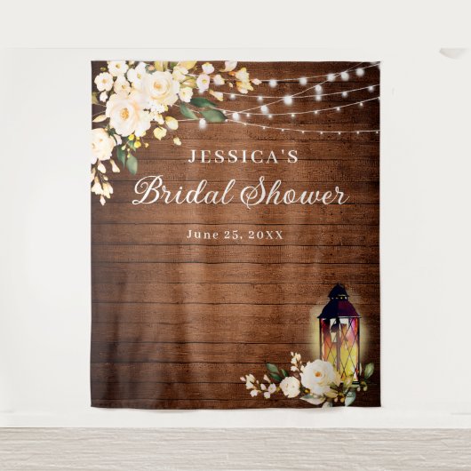 Blush Rozen Lantaarns Hout Vrijgezellenfeest Backd Wandkleed (Voorkant)