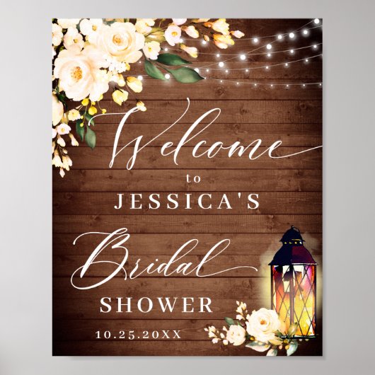 Blush Rozen Lantern Rustic Wood Vrijgezellenfeest Poster (Voorkant)