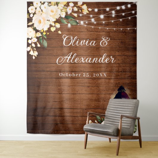 Blush Rozen Lantern Rustic Wood Weddenschap Backdr Wandkleed (In situ)