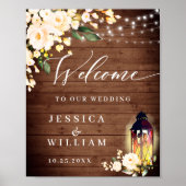 Blush Rozen Lantern Rustic Wood Welcome Weddenscha Poster (Voorkant)