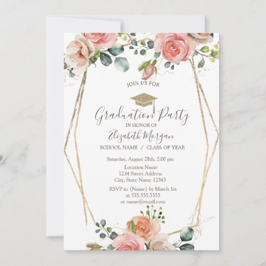 Blush Rozen Lijst, Afstudeerder Pet, Afstuderen Kaart (Voorkant)