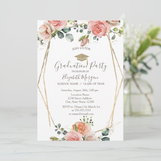 Blush Rozen Lijst, Afstudeerder Pet, Afstuderen Kaart (Staand voorkant)