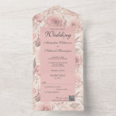 Blush Rozen met QR Code All In One Uitnodiging (Binnen)