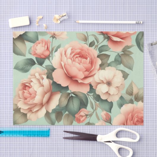 Blush Rozen Mint Groen Decoupage Tissuepapier (Craft)