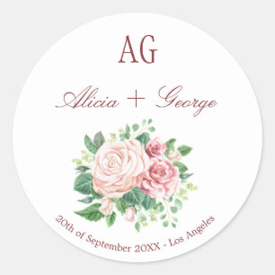 Blush Rozen Monogrammed Wedding Seal Envelope Ronde Sticker