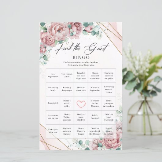 Blush rozen neonies greenery vinden de gastbingo (Staand voorkant)