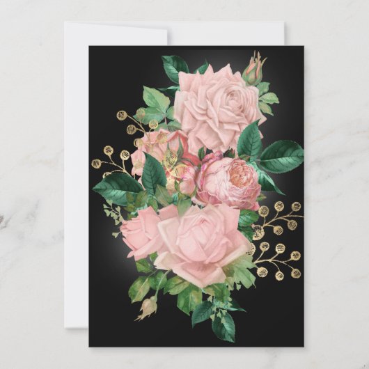  Blush Rozen op Black Quinceanera Kaart (Achterkant)