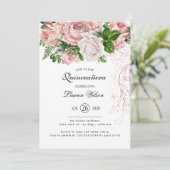  Blush Rozen op Witte Quinceanera Kaart (Staand voorkant)