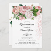  Blush Rozen op Witte Quinceanera Kaart (Voorkant / Achterkant)