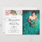  Blush Rozen op witte Quinceanera Kaart (Voorkant)