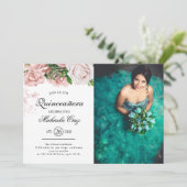  Blush Rozen op witte Quinceanera Kaart (Staand voorkant)