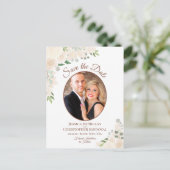 Blush Rozen Ovale foto Weddenschap Opslaan Datum Aankondigingskaart (Staand voorkant)