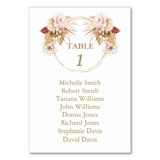 Blush Rozen Pampas Grass Bruiloft Zitkaarten Kaart (Voorkant)