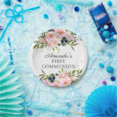 Blush Rozen & Peonies Communie Papieren Bordje (Feest)