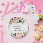 Blush Rozen & Peonies Communie Papieren Bordje (Feest)