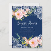 Blush Rozen & Peonies Lace Bridal Lingerie Shower Kaart (Voorkant)
