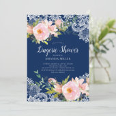 Blush Rozen & Peonies Lace Bridal Lingerie Shower Kaart (Staand voorkant)