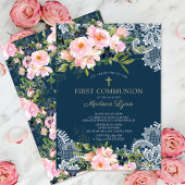 Blush Rozen & Peonies Lace First Commune Kaart