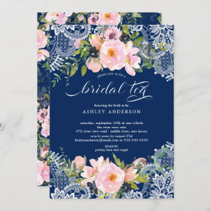 Blush Rozen & Peonies laceBridal Shower Bridal Tea Kaart