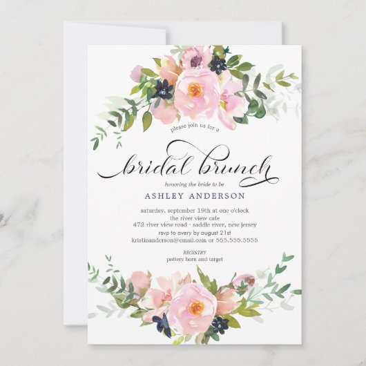 Blush Rozen & Peonies Vrijgezellenfeest Brunch Kaart (Voorkant)