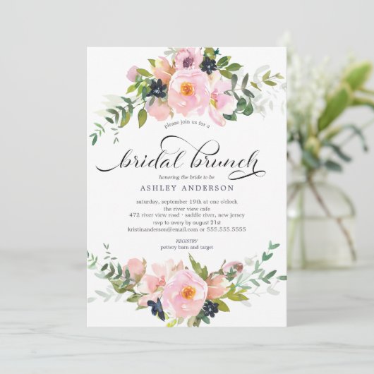 Blush Rozen & Peonies Vrijgezellenfeest Brunch Kaart (Staand voorkant)